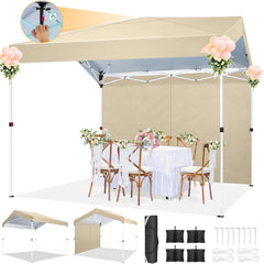 COBIZI 10'x10' Carport Canopy Tent with 1 Sidewall, 3 Adjustable Height Portable Garage, Instant Outdoor Carports with 8 Stakes, 4 Sandbags & Ropes for Motorcycle, Garden Tool, Commercial, Dark Blue