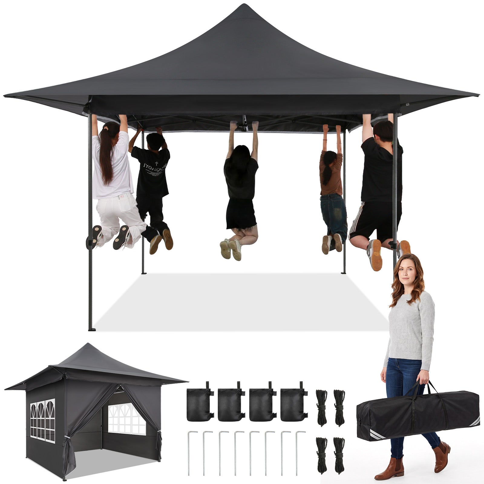 Hoteel 13x13 Pop up Canopy with 4 Removable Sidewalls, Outdoor Canopy Tents for Parties Wedding, High Stability, Instant Sun Protection Shelter with Upgrade Raised Roof and Carry Bag