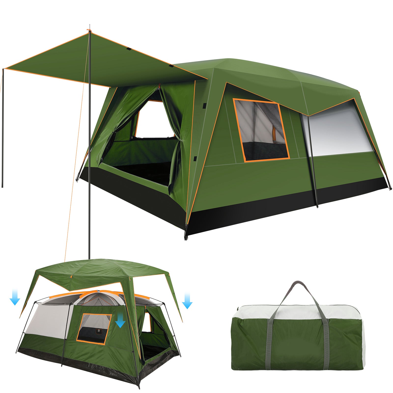 COBIZI 10 Person Camping Tent, Instant Setup 3 Minutes Large Family Tent with Removable Awning, Waterproof 2 Room Tent with UV Protection & Windproof, Spacious Portable Cabin Tent SPC000269
