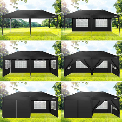 COBIZI 10'x20' Pop Up Canopy with 6 Sidewalls,Waterproof Outdoor Commercial Instant Tent,for Parties Beach Camping Event Shelter Wedding,Black