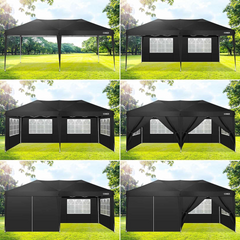 COBIZI 10'x20' Pop Up Canopy with 6 Sidewalls,Waterproof Outdoor Commercial Instant Tent,for Parties Beach Camping Event Shelter Wedding,Black