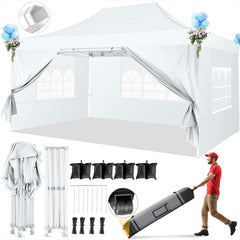 Hoteel 10'x15' Heavy Duty Canopy Tent with 4 Sidewalls,Pop up Canopy for Parties Wedding,Commercial Easy up Gazebo with Roller Bag,UV 50+&Waterproof