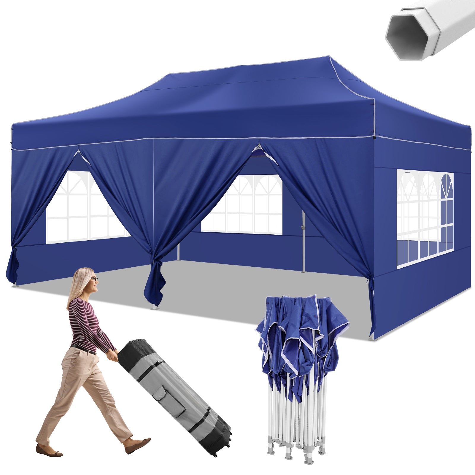 COBIZI 10x20 Pop Up Canopy Tent Heavy Duty with 6 Removable Sidewalls, Commercial Heavy Duty Pop Up Tent for Parties All Weather Waterproof and UV 50+ Wedding Tent with Roller Bag(Legs Upgraded)