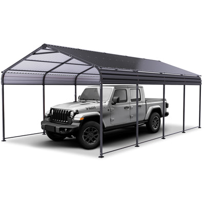 HOTEEL 12x21ft Heavy Duty Metal Carport with Galvanized Steel Roof, Steel Carport Kits Outdoor with Metal Roof, Galvanized Car Shelter for Tractors, Pickup, Boat, Car