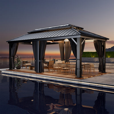 COBIZI 12'x20'  Heavy Duty Hard Top Gazebo Pro with Curtains & Netting SPC279