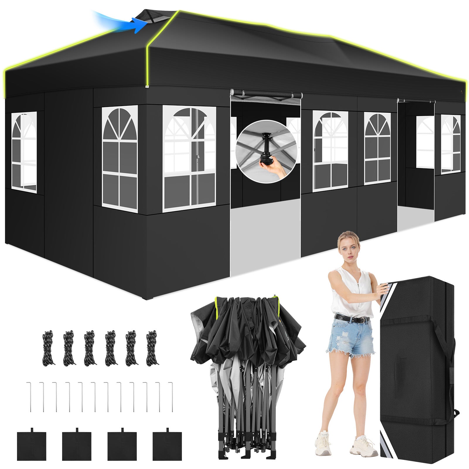 COBIZI 10'x20' Pop up Canopy Tent Easy up Canopy with Air Vent,Reflective Strip,4 Sandbags SPC000120