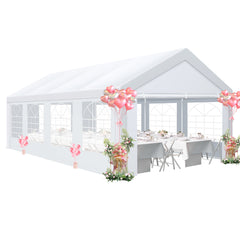 COBIZI 13x26ft Party Tent Wedding Patio Gazebo Outdoor Carport Canopy Shade with Side 8 Removable Walls, Waterproof, UV 50+, Outdoor Gazebo for Party BBQ with Built-in Sandbags, White