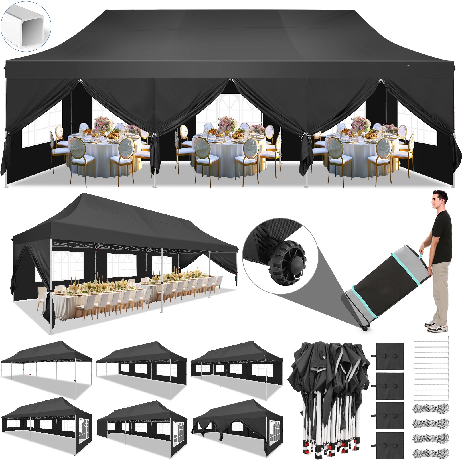 COBIZI 10'x30' Pop up Canopy, Pop up Party Tent with 6 Removable Sidewalls SPC000122