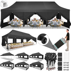 Hoteel 10'x30' Pop up Canopy, Pop up Party Tent with 6 Removable Sidewalls, Outdoor Event Gazebo, Commercial Canopy Tents for Parties Wedding, Gray