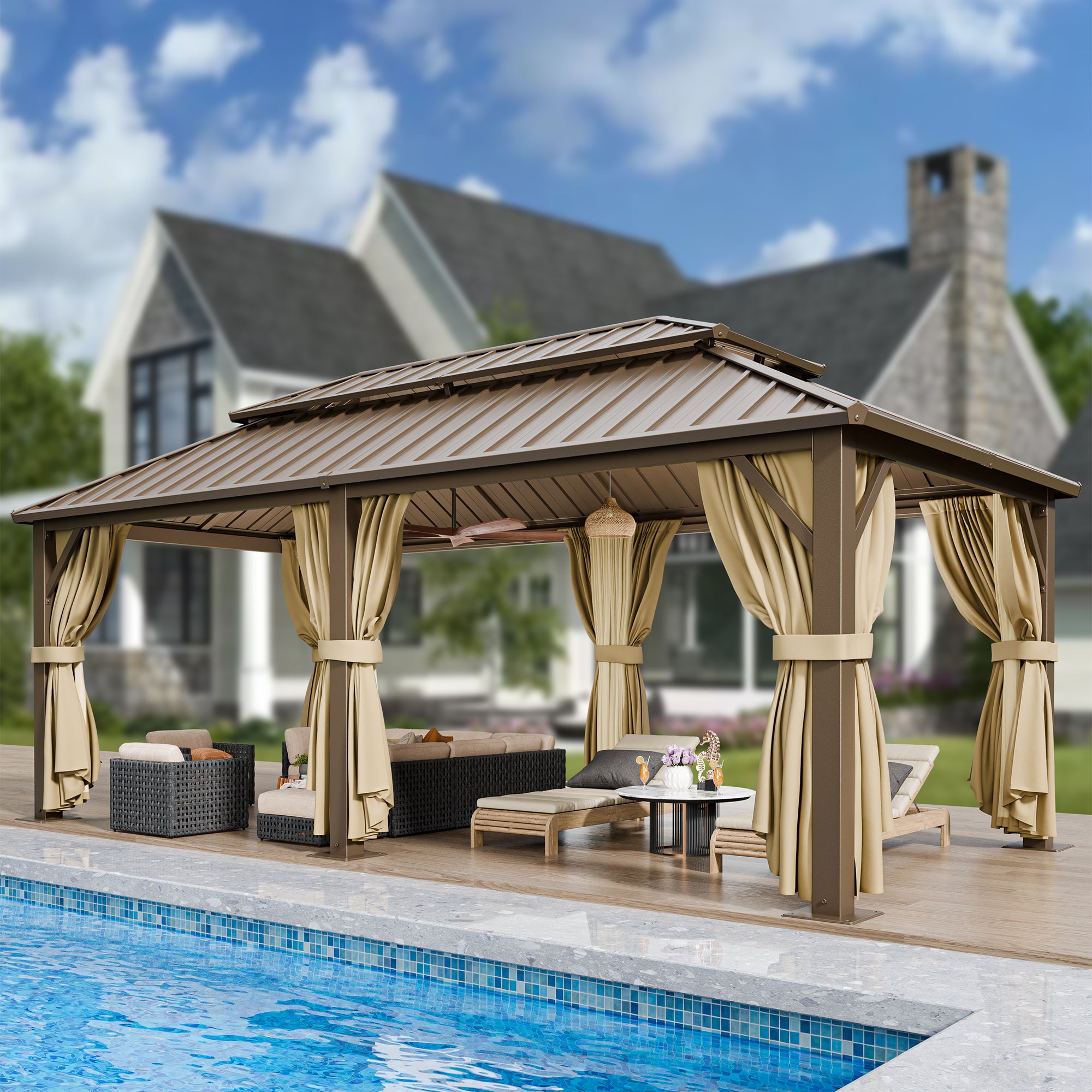 COBIZI 12'x20'  Heavy Duty Hard Top Gazebo Pro with Curtains & Netting SPC243