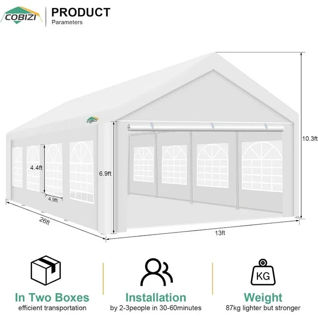 COBIZI 13x26 Heavy Duty Canopy Tent, Party Wedding Tent with Removable Sidewalls
