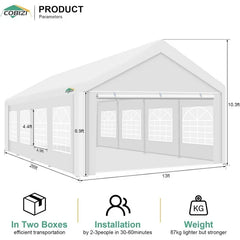 COBIZI 13x26 Heavy Duty Canopy Tent, Party Wedding Tent with Removable Sidewalls