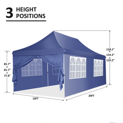 YUEBO 10x20 Pop up Canopy with 6 Removable Sidewalls, Outdoor Canopy Tents for Partie Wedding, Instant Sun Protection Shelter with Upgrade Raised Roof and Carry Bag