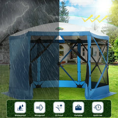 HOTEEL 12x12ft Pop Up Canopy Gazebo, Outdoor Canopy Tent Screen House with 6 sidewalls and Netting for Camping, Waterproof, UV Resistant, Ez Set-up Party Tent with Carrying Bag and Ground Stakes,Blue