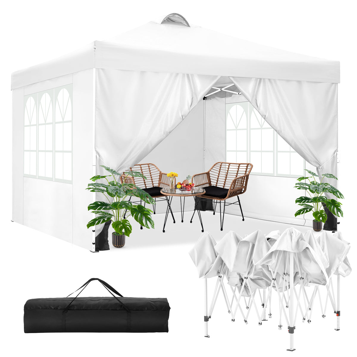 COBIZI 10' x 10' Adjustable Height Pop-up Canopy Tent Fully Waterproof Instant Outdoor Canopy Folding Shelter with 4 Removable Sidewalls, Air Vent on The Top, 4 Sandbags, Carrying Bag, White