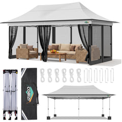 COBIZI 12'x20' Pop Up Gazebo，Easy Setup with Mosquito Netting, Brown SPC000251