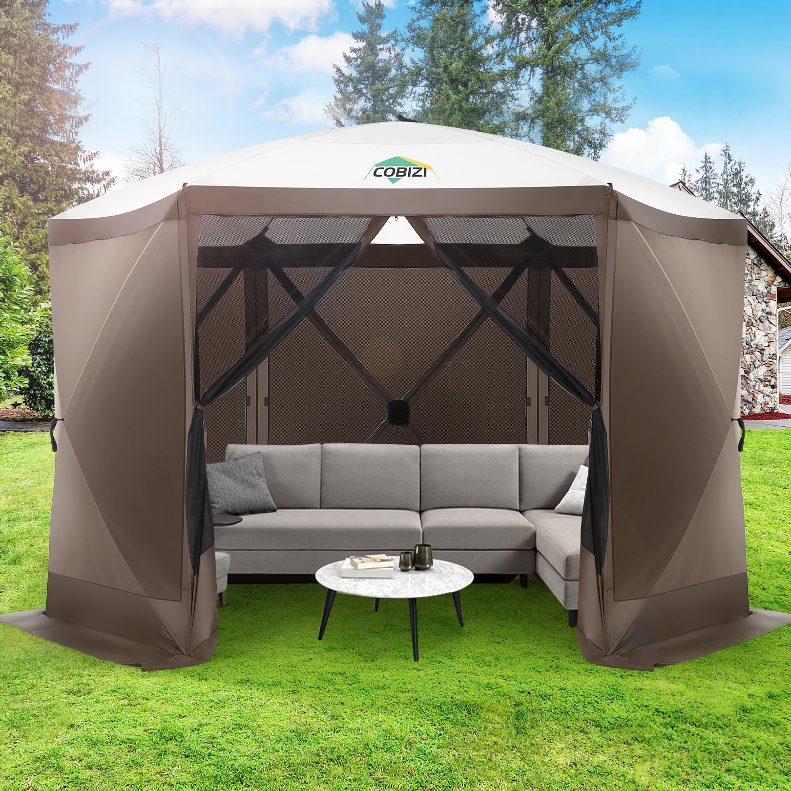 COBIZI 12'x12' Portable 6 Side Pop Up Canopy Screen House Tent, SPC000044L