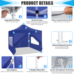 Hoteel 10'x10' Heavy Duty Canopy Tent with 4 Sidewalls, Commercial Instant Shelter Tent for Parties, Wedding Event, Adjustable Outdoor Canopy with Carry Bag, 4 Ropes & 8 Stakes, Dark Blue