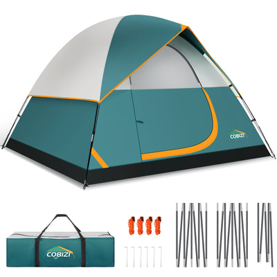 COBIZI 4 Person Camping Tent Easy Setup with Rainfly & Screen Windows SPC174