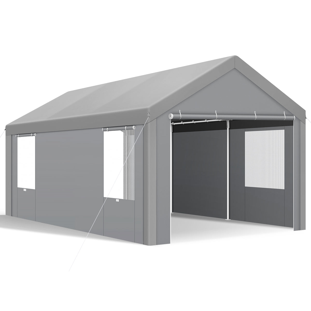 HOTEEL 12 x 20 ft Heavy Duty Steel Car Carport Canopy Tents with Window for Outside Party, Gray