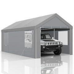 HOTEEL 12 x 20 ft Heavy Duty Steel Car Carport Canopy Tents with Window for Outside Party, Gray