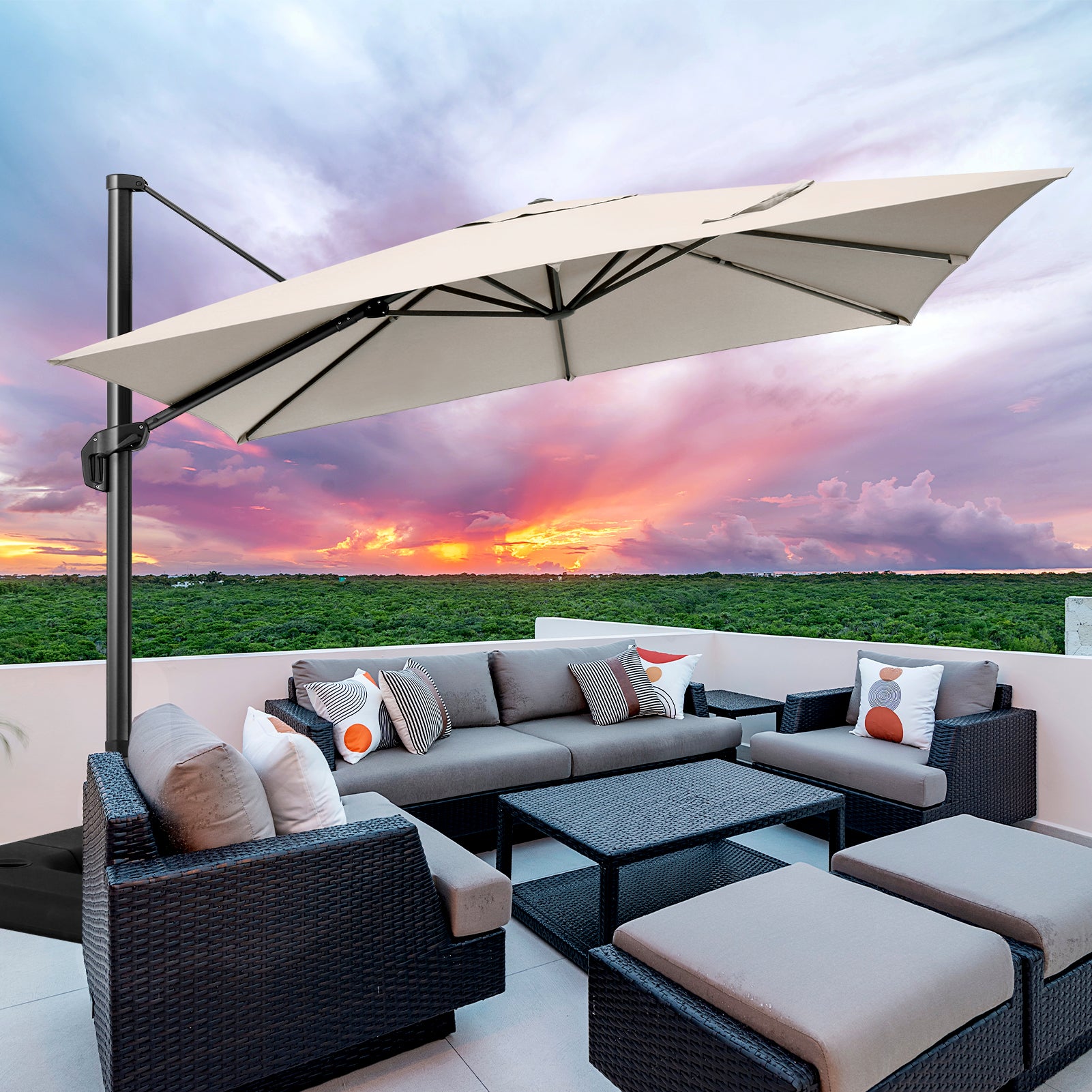 Hoteel 10 Ft Patio Umbrella Outdoor Cantilever Square Umbrella Aluminum Offset Umbrella with Base, 360¡ã Rotation