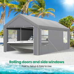HOTEEL 10'x20' Large Heavy Duty Car Tent with Steel Frame, Portable Garage Wedding Tent Gazebo Big Tents Carport Shelter with Waterproof Top Cover, All-Season Tarp for Outdoor Party Birthday, Gray