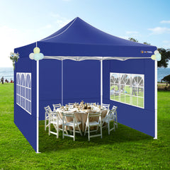 Hoteel 10'x10' Heavy Duty Canopy Tent with 4 Sidewalls, Commercial Instant Shelter Tent for Parties, Wedding Event, Adjustable Outdoor Canopy with Carry Bag, 4 Ropes & 8 Stakes, Dark Blue