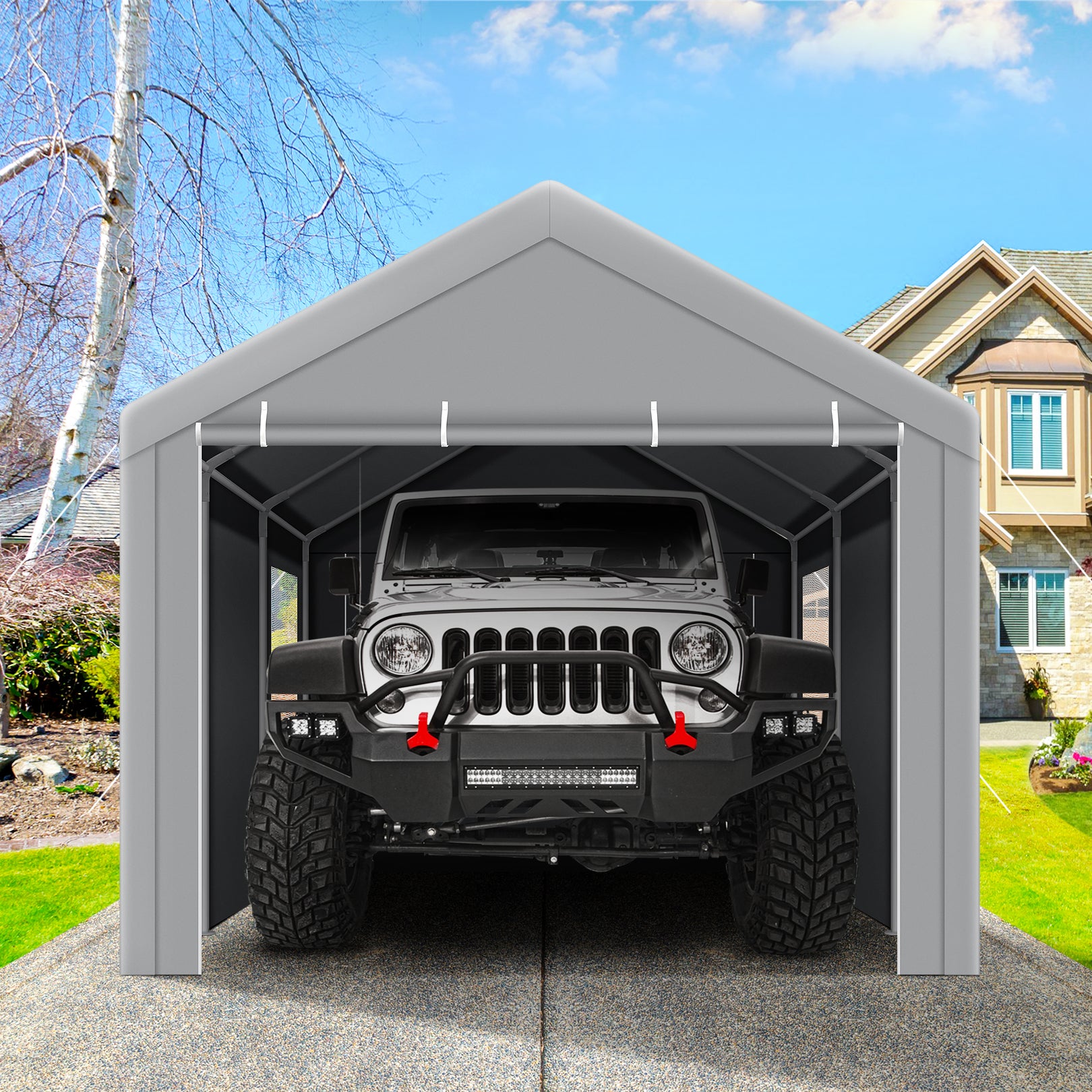 HOTEEL 10'x20' Large Heavy Duty Car Tent with Steel Frame, Portable Garage Wedding Tent Gazebo Big Tents Carport Shelter with Waterproof Top Cover, All-Season Tarp for Outdoor Party Birthday