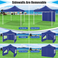 Hoteel 10'x10' Heavy Duty Canopy Tent with 4 Sidewalls, Commercial Instant Shelter Tent for Parties, Wedding Event, Adjustable Outdoor Canopy with Carry Bag, 4 Ropes & 8 Stakes, Dark Blue