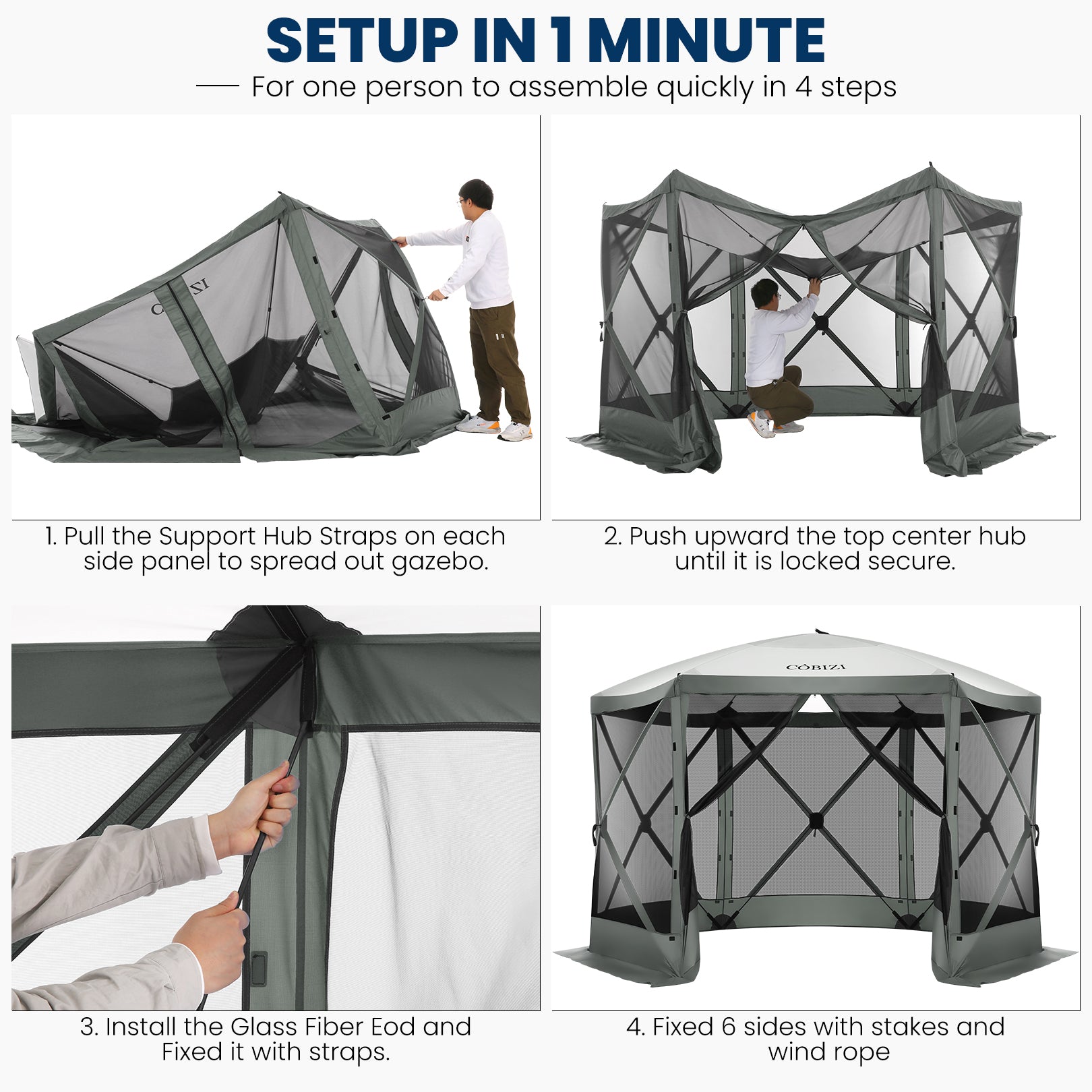 COBIZI 12'x12' Portable 6 Side Pop Up Canopy Screen House Tent, SPC44L