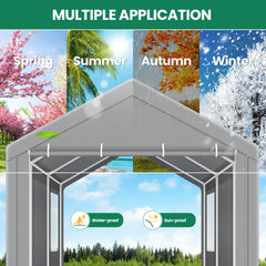 Hoteel 12'x20' Carport Heavy Duty Galvanized Car Canopy Tents with Powder-Coated Steel Frame, Quick Assembly Steel Shelter with All-Season Tarp for Outdoor Truck Boat Car Port Party Storage, Khaki