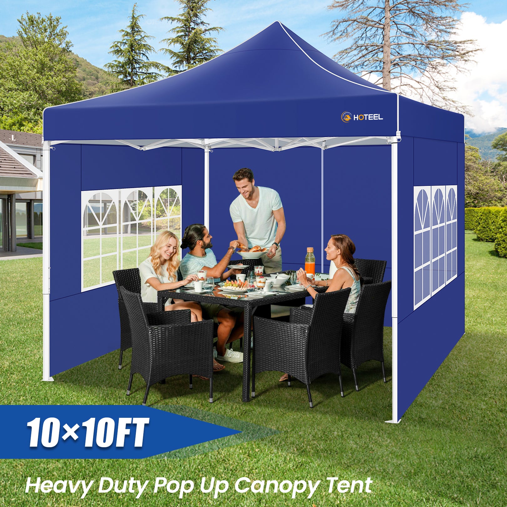 Hoteel 10'x10' Heavy Duty Canopy Tent with 4 Sidewalls, Commercial Instant Shelter Tent for Parties, Wedding Event, Adjustable Outdoor Canopy with Carry Bag, 4 Ropes & 8 Stakes, Dark Blue