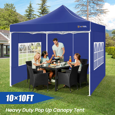 Hoteel 10'x10' Heavy Duty Canopy Tent with 4 Sidewalls, Commercial Instant Shelter Tent for Parties, Wedding Event, Adjustable Outdoor Canopy with Carry Bag, 4 Ropes & 8 Stakes, Dark Blue