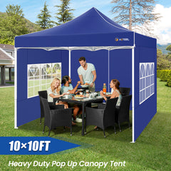 Hoteel 10'x10' Heavy Duty Canopy Tent with 4 Sidewalls, Commercial Instant Shelter Tent for Parties, Wedding Event, Adjustable Outdoor Canopy with Carry Bag, 4 Ropes & 8 Stakes, Dark Blue