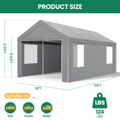Hoteel 12'x20' Carport Heavy Duty Galvanized Car Canopy Tents with Powder-Coated Steel Frame, Quick Assembly Steel Shelter with All-Season Tarp for Outdoor Truck Boat Car Port Party Storage, Khaki