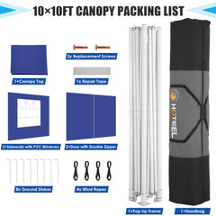 Hoteel 10'x10' Heavy Duty Canopy Tent with 4 Sidewalls, Commercial Instant Shelter Tent for Parties, Wedding Event, Adjustable Outdoor Canopy with Carry Bag, 4 Ropes & 8 Stakes, Dark Blue