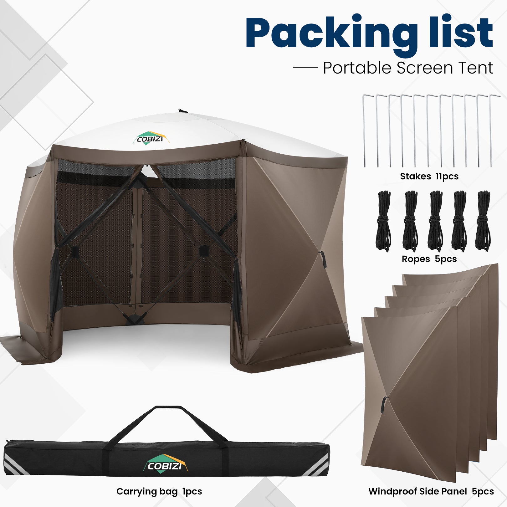 COBIZI 12'x12' Portable 6 Side Pop Up Canopy Screen House Tent, SPC000044L