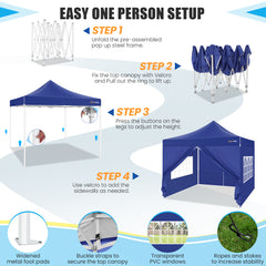 Hoteel 10'x10' Heavy Duty Canopy Tent with 4 Sidewalls, Commercial Instant Shelter Tent for Parties, Wedding Event, Adjustable Outdoor Canopy with Carry Bag, 4 Ropes & 8 Stakes, Dark Blue