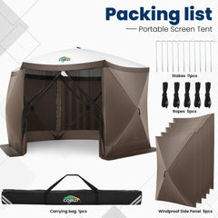 COBIZI 12x12ft Pop Up Canopy Gazebo, Outdoor Canopy Tent Screen House with 6 sidewalls and Netting for Camping, Waterproof, UV Resistant, Ez Set-up Party Tent with Carrying Bag and Ground Stakes,Brown
