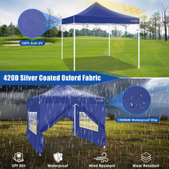 Hoteel 10'x10' Heavy Duty Canopy Tent with 4 Sidewalls, Commercial Instant Shelter Tent for Parties, Wedding Event, Adjustable Outdoor Canopy with Carry Bag, 4 Ropes & 8 Stakes, Dark Blue