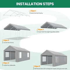 Hoteel 12'x20' Carport Heavy Duty Galvanized Car Canopy Tents with Powder-Coated Steel Frame, Quick Assembly Steel Shelter with All-Season Tarp for Outdoor Truck Boat Car Port Party Storage, Khaki
