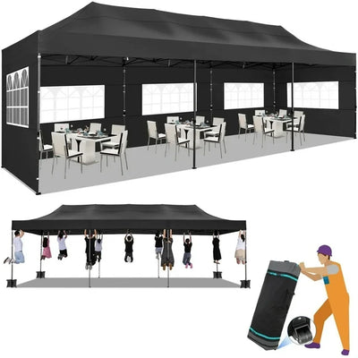 HOTEEL 10'x20' Canopy EZ Pop Up Canopy Anti-UV Waterproof Outdoor Tent Portable Party Wedding Instant Canopy Shelter All Season Tent Gazebo with 6 Removable Sidewalls, 4 Sandbags, Roller Bag