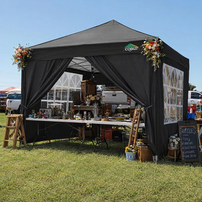 COBIZI 10'x10' Pop up & Protable Canopy Tent with 6 Sidewall & Carry Bag, Black SPC202