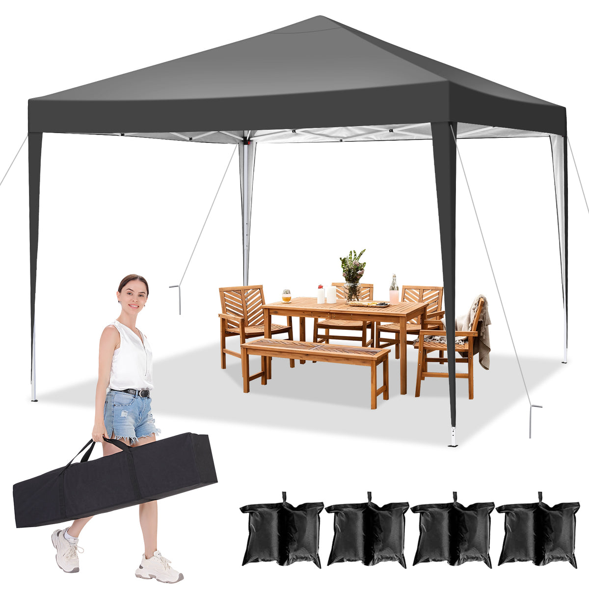COBIZI 10x20 EZ Pop Up Canopy Tent Party Tent Outdoor Event Protable Instant Shelter Canopy Gazebo with Sandbags and Carry Bag,Black