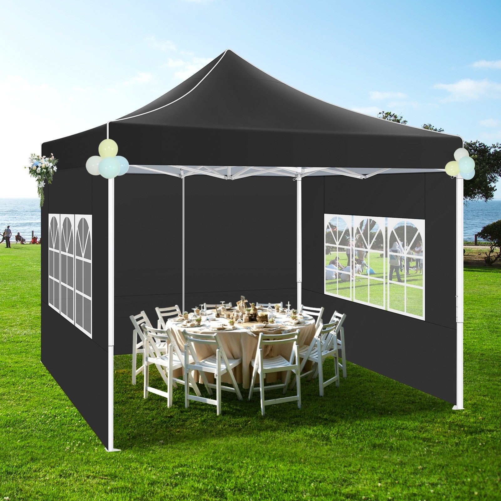 Hoteel 10'x10' Heavy Duty Canopy Tent with 4 Sidewalls, Commercial Instant Shelter Tent for Parties, Wedding Event, Adjustable Outdoor Canopy with Carry Bag, 4 Ropes & 8 Stakes, Dark Blue