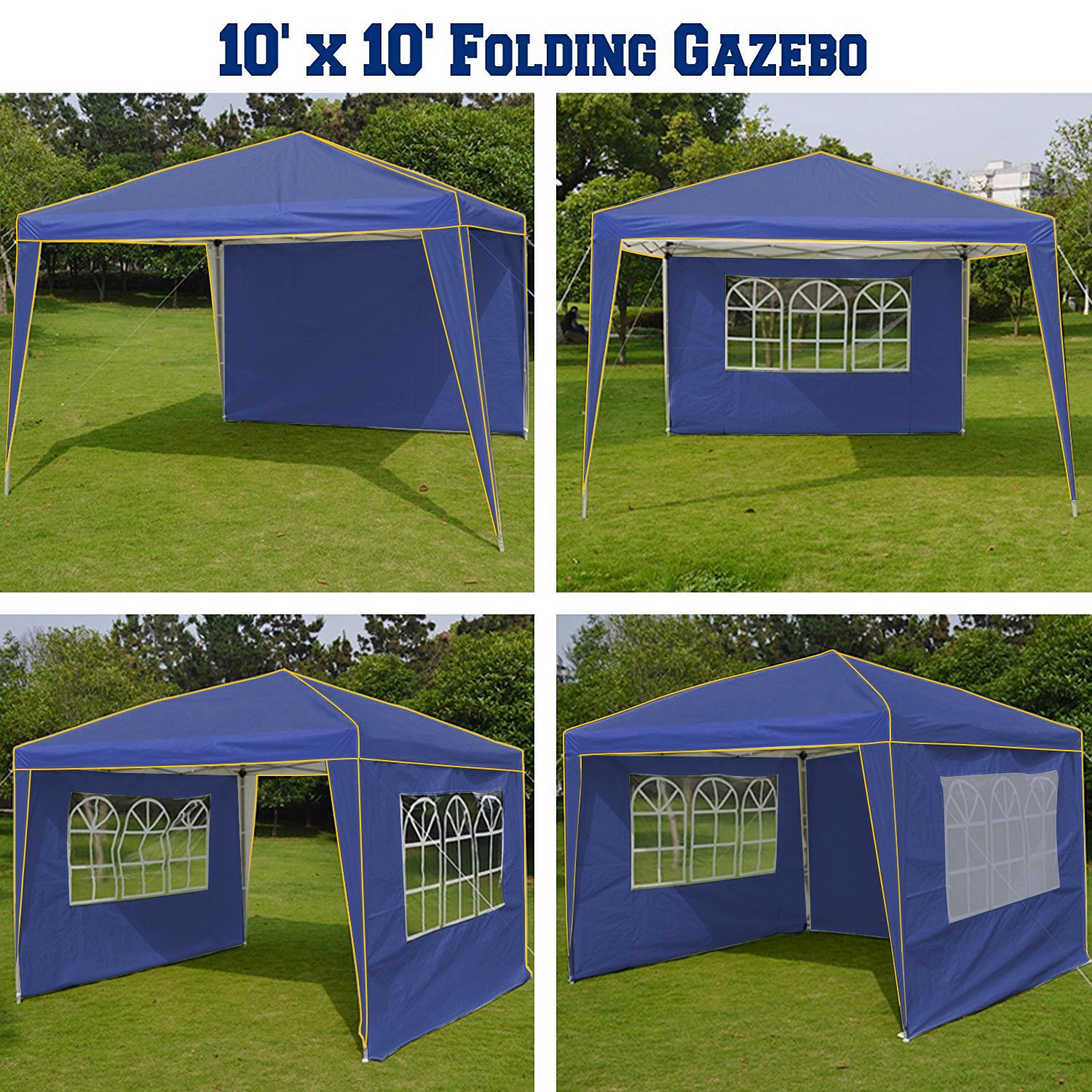 COBIZI  10'x10' Pop up Canopy Tent Commercial Instant Canopy with 4 Sidewalls & Carry Bag 4 Stakes & Ropes & Sandbags Portable Tent for Parties Beach Camping Party Event Shelter Sun Shade