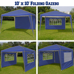 COBIZI  10'x10' Pop up Canopy Tent Commercial Instant Canopy with 4 Sidewalls & Carry Bag 4 Stakes & Ropes & Sandbags Portable Tent for Parties Beach Camping Party Event Shelter Sun Shade
