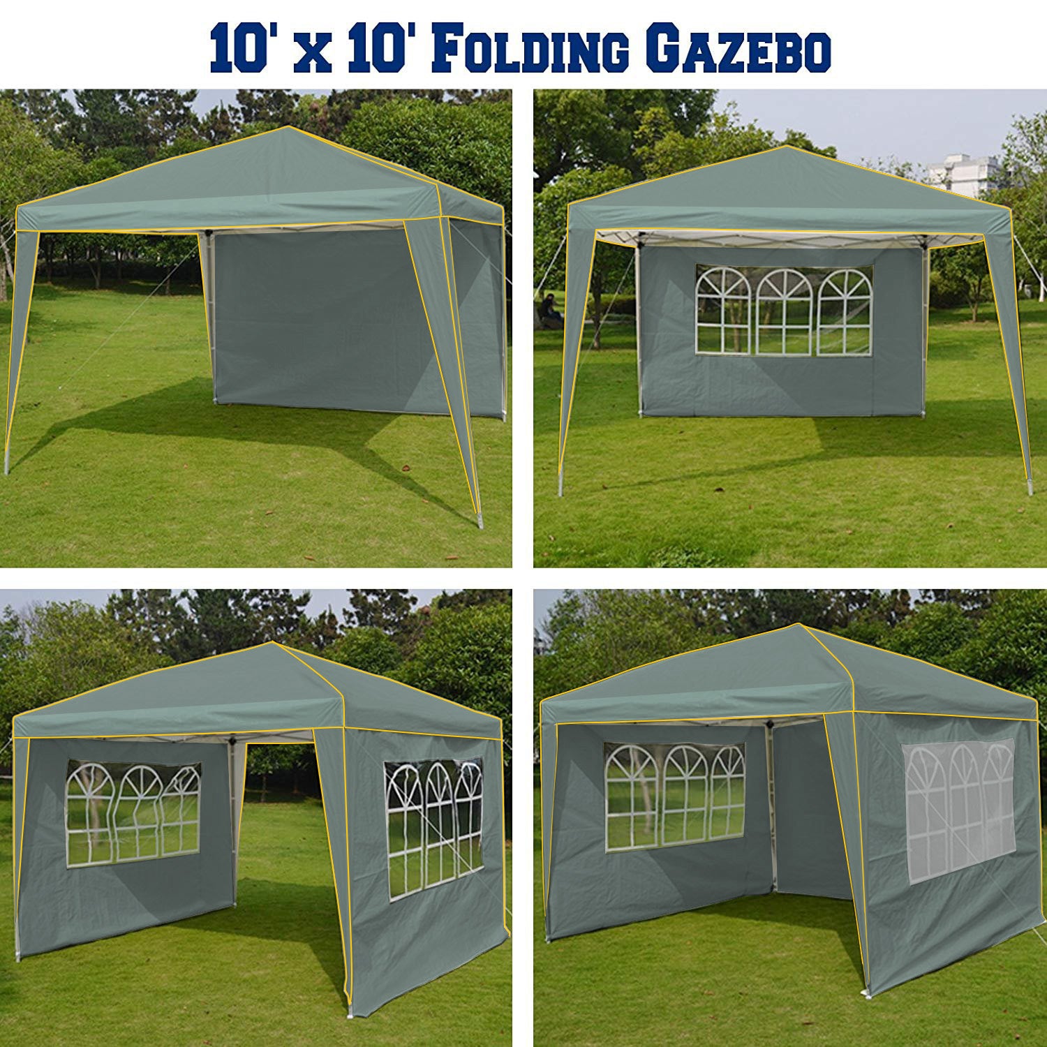 COBIZI  10'x10' Pop up Canopy Tent Commercial Instant Canopy with 4 Sidewalls & Carry Bag 4 Stakes & Ropes & Sandbags Portable Tent for Parties Beach Camping Party Event Shelter Sun Shade