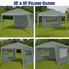 COBIZI  10'x10' Pop up Canopy Tent Commercial Instant Canopy with 4 Sidewalls & Carry Bag 4 Stakes & Ropes & Sandbags Portable Tent for Parties Beach Camping Party Event Shelter Sun Shade